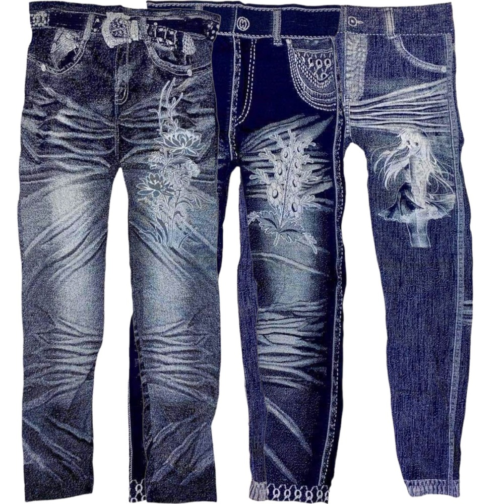 Women's Denim Print Stretch Leggings Jeggings Lightweight Blue One Sz S-XL NEW